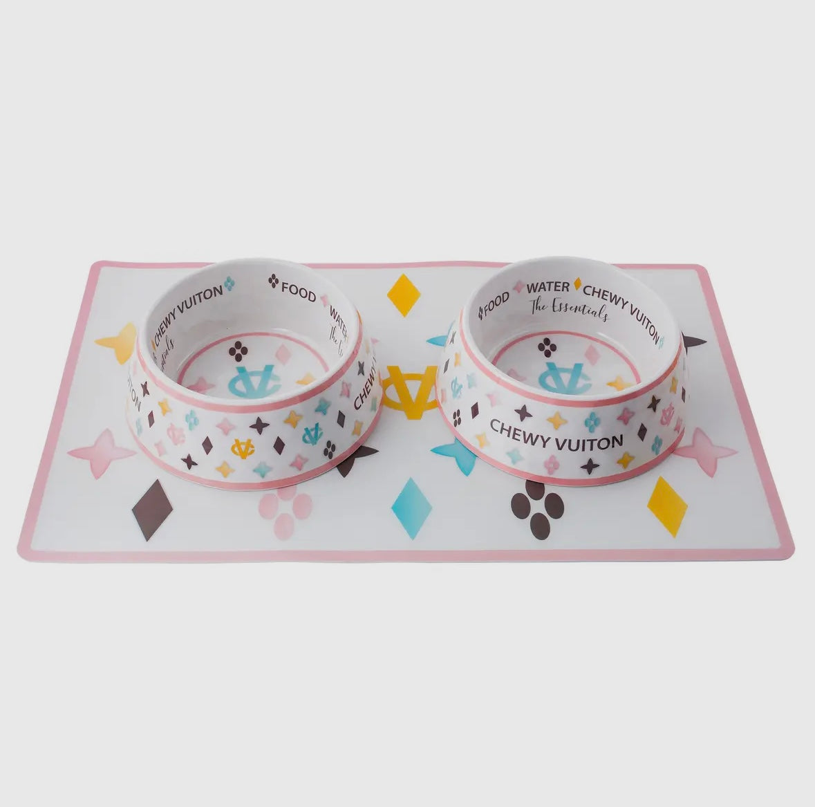 Chewy Vuitton food bowl set + placemat